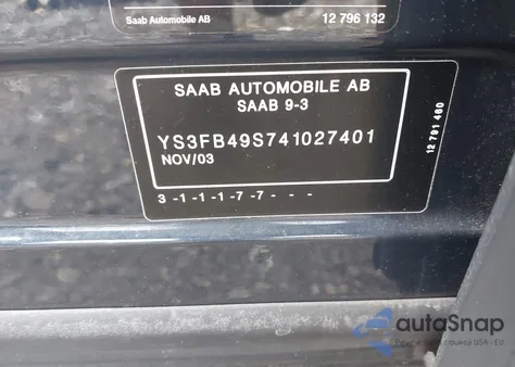 2004 Saab 9-3 Linear z USA, uszkodzony, nr VIN YS3FB49S741027401